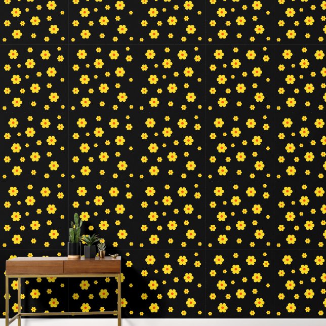  geel Retro Daisy Flower Peel en Stick Behang (Hal)