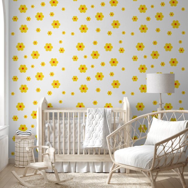  geel Retro Daisy Flower Peel en Stick Behang (Kinderen)