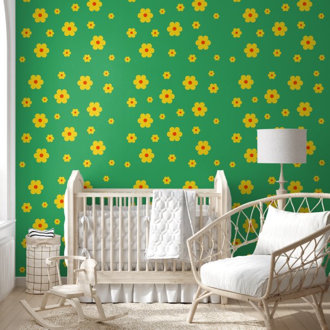  geel Retro Daisy Flower Peel en Stick Behang (Kinderen)