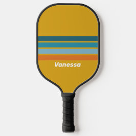 Geel Retro Dwars Strepen met Naam Pickleball Paddle