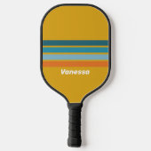 Geel Retro Dwars Strepen met Naam Pickleball Paddle (Achterkant)