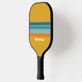 Geel Retro Dwars Strepen met Naam Pickleball Paddle (Links)