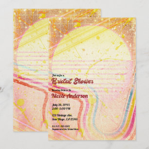 Geel Retro Vintage 80'er Thema Bruidsdouche Kaart