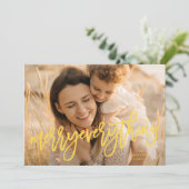 Geel Retro Vrolijk Alles Foto Kerst Feestdagenkaart (Staand voorkant)