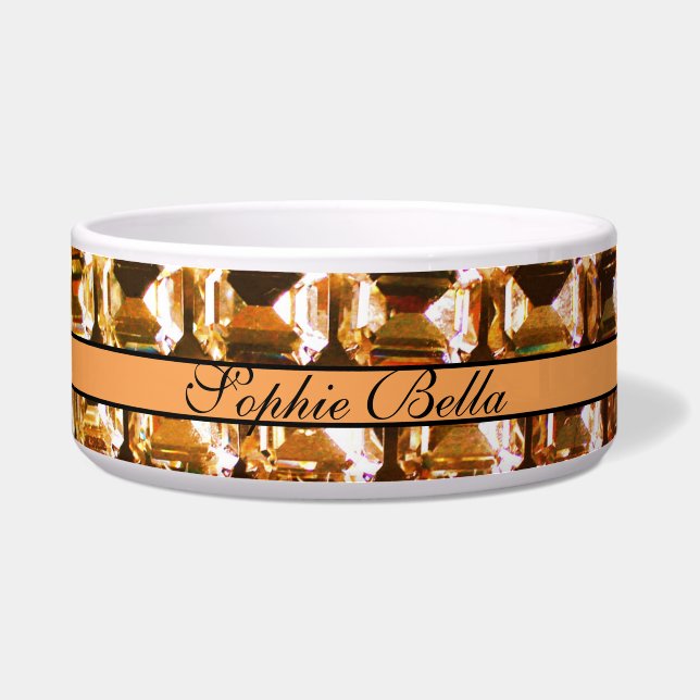 Geel Rhinestone, gele diamanten, gemstone Bowl Voerbakje (Voorkant)