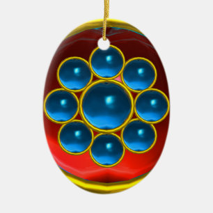 GEEL RODE BLUE SAPPHIRE GEMSTONE MON KERAMISCH ORNAMENT