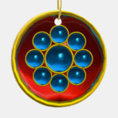 GEEL RODE BLUE SAPPHIRE GEMSTONE MON KERAMISCH ORNAMENT (Voorkant)