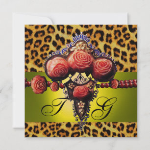 GEEL RODE ROZEN, LEOPARD HUIDMONOGRAM KAART