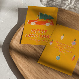  Geel Rode Vrachtwagenboom Kerst Niet-Foto Feestdagenkaart