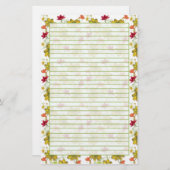 Geel Rode Waterverf Wildflowers Green Lined Briefpapier (Voorkant / Achterkant)