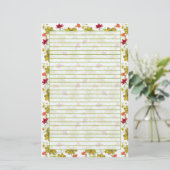 Geel Rode Waterverf Wildflowers Green Lined Briefpapier (Staand voorkant)