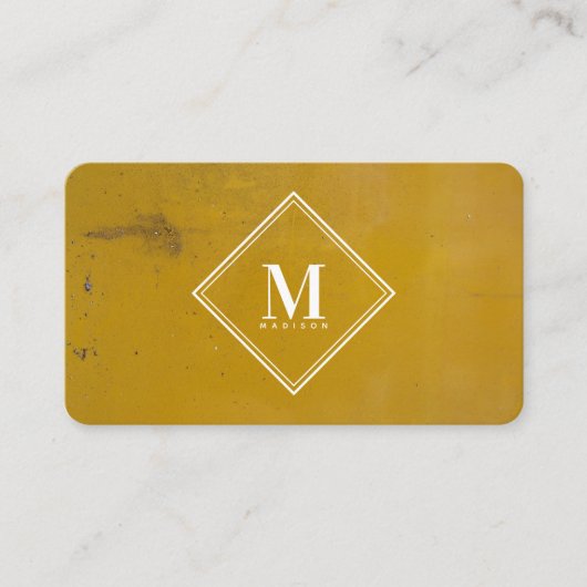 Geel Roest Metaal Textuur Monogram Initiaal Visitekaartje (Voorkant)
