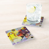 Geel rood blauw Abstract schilderen Kandinsky Glazen Onderzetter (Schuin)