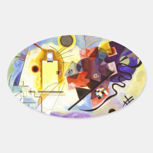 Geel rood blauw Abstract schilderen Kandinsky Ovale Sticker (Voorkant)