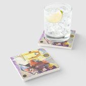 Geel rood blauw Abstract schilderen Kandinsky Stenen Onderzetter (Zijkant)