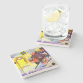 Geel rood blauw Abstract schilderen Kandinsky Stenen Onderzetter (Zijkant)