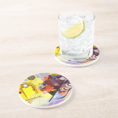 Geel rood blauw Abstract schilderen Kandinsky Zandsteen Onderzetter (Zijkant)