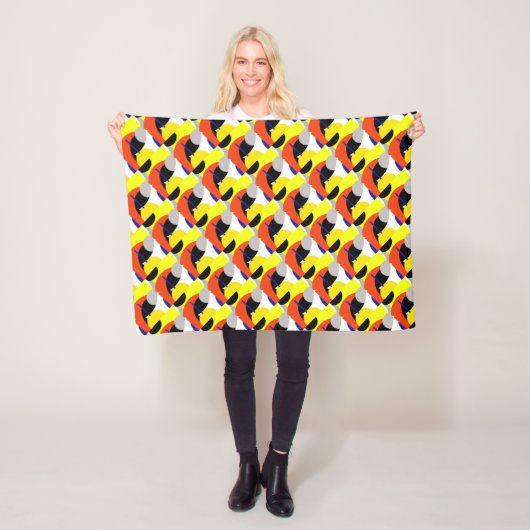 Geel Rood Blauw Abstracte Kunst Fleece Deken (In situ)