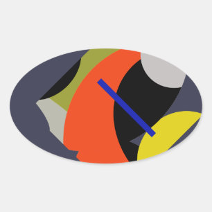 Geel Rood Blauw Abstracte Kunst Ovale Sticker