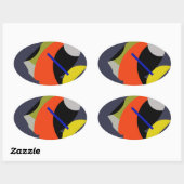 Geel Rood Blauw Abstracte Kunst Ovale Sticker (Vel)