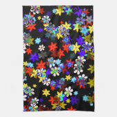 Geel, rood, blauw, crème, Violet Flowers op zwart Theedoek (Verticaal)