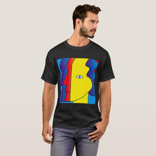 Geel Rood Blauw Gelukkig Abstract Gezichtsooguitdr T-shirt (Voorkant volledig)