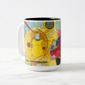 Geel, rood, blauw, Infinity Stippen - na Kandinsky Tweekleurige Koffiemok (Voorkant links)
