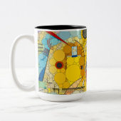 Geel, rood, blauw, Infinity Stippen - na Kandinsky Tweekleurige Koffiemok (Links)