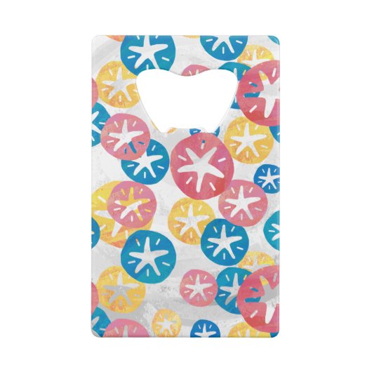 Geel rood blauw patroon met zwarte dollar creditkaart flessenopener (Achterkant)