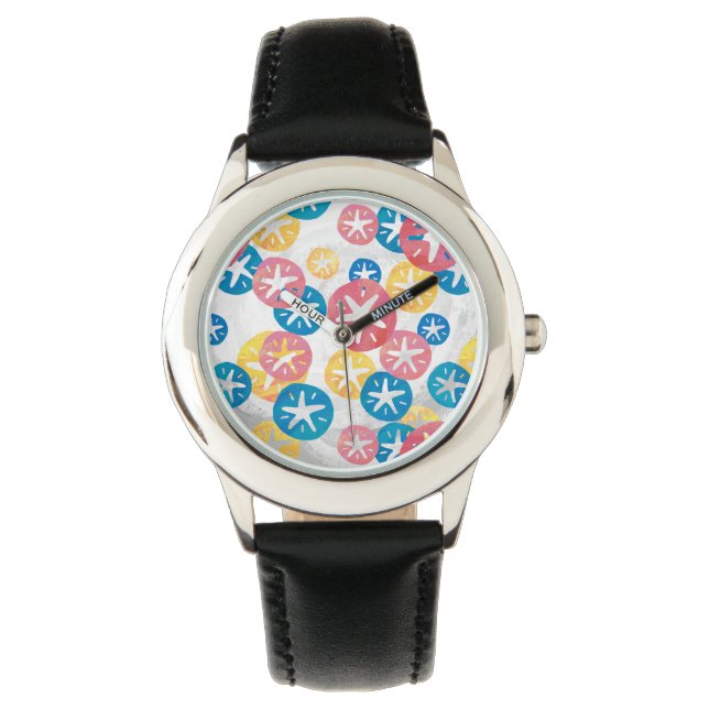 Geel rood blauw patroon met zwarte dollar horloge (Voorkant)