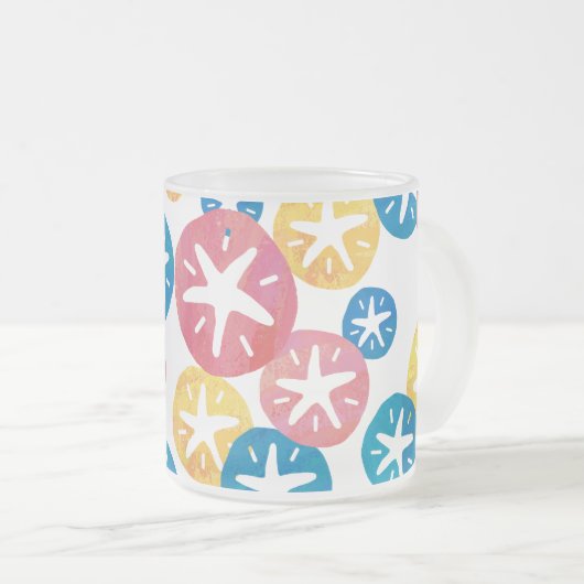 Geel rood blauw patroon met zwarte dollar matglas koffiemok (Voorkant rechts)