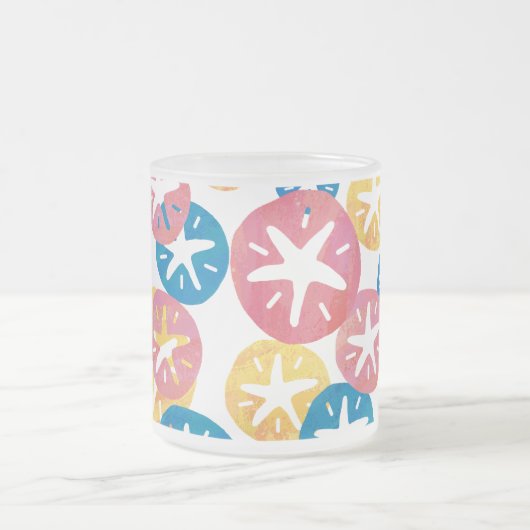 Geel rood blauw patroon met zwarte dollar matglas koffiemok (Center)