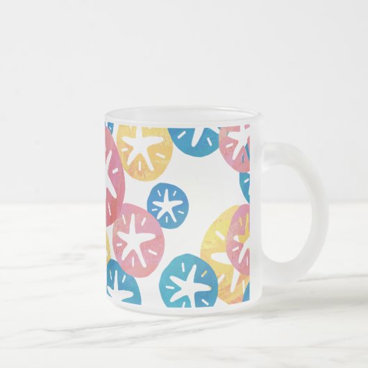 Geel rood blauw patroon met zwarte dollar matglas koffiemok (Rechts)