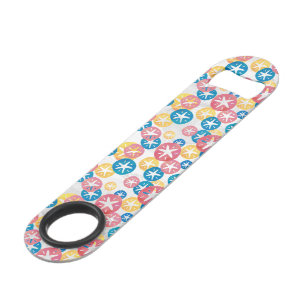 Geel rood blauw patroon met zwarte dollar speed flessenopener