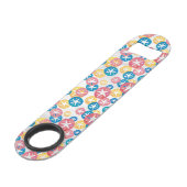 Geel rood blauw patroon met zwarte dollar speed flessenopener (Achterkant Gekanteld)