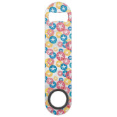 Geel rood blauw patroon met zwarte dollar speed flessenopener (Voorkant)