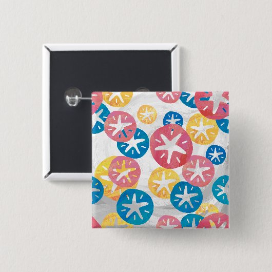 Geel rood blauw patroon met zwarte dollar vierkante button 5,1 cm (Voorkant /achterkant)