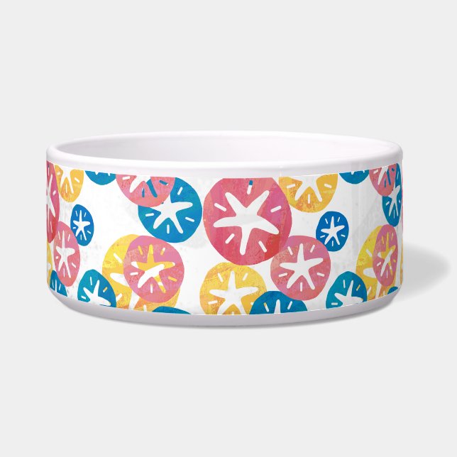 Geel rood blauw patroon met zwarte dollar voerbakje (Voorkant)