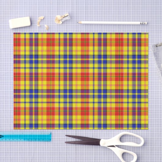 Geel Rood Blauw Plaid Tartan Design Tissuepapier (Craft)