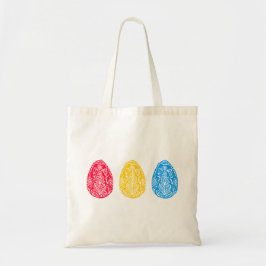 Geel/Rood/Blauw Rustiek Bloemen Paaseieren Linocut Tote Bag