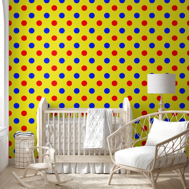 Geel Rood Blauw Stippen Design  Behang (Kinderen)