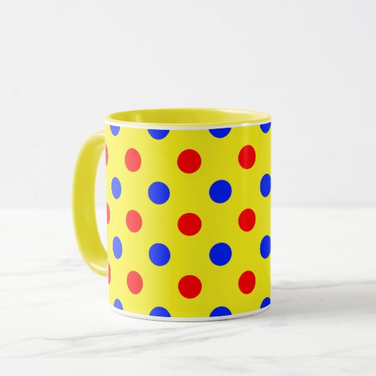 Geel Rood Blauw Stippen Design  Mok (Voorkant links)