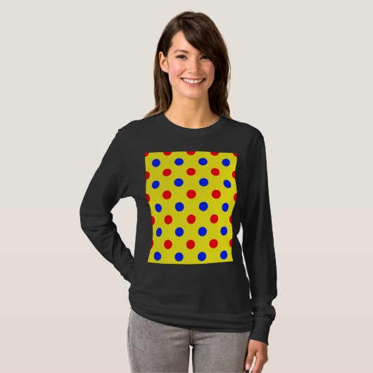 Geel Rood Blauw Stippen Design T-shirt (Voorkant volledig)