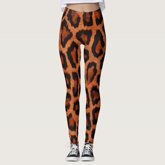 Geel Rood Bruin Zwart Leopard Dierenprint Leggings (Voorkant)