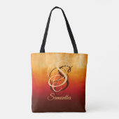 Geel rood-bruinkoolmonogram, stijlvol tote bag (Achterkant)