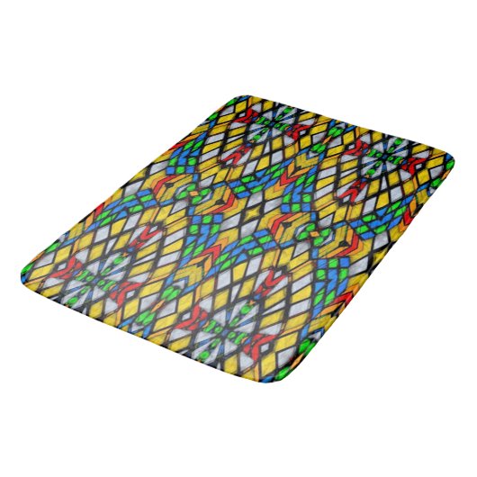 Geel, rood en blauw Glas in lood Badmat (Gekanteld)
