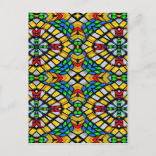 Geel, rood en blauw Glas in lood Briefkaart