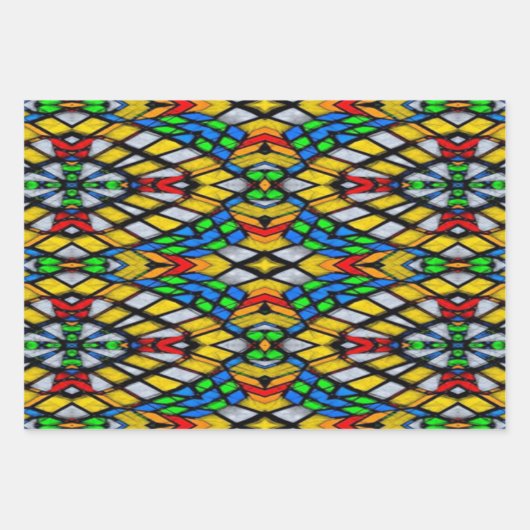 Geel, rood en blauw Glas in lood Inpakpapier Vel (Voorkant 2)