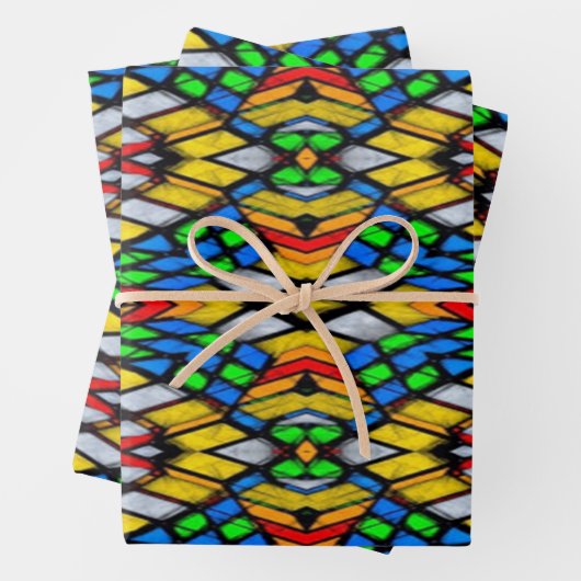 Geel, rood en blauw Glas in lood Inpakpapier Vel (In situ)
