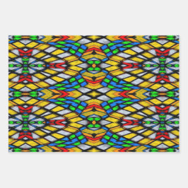 Geel, rood en blauw Glas in lood Inpakpapier Vel